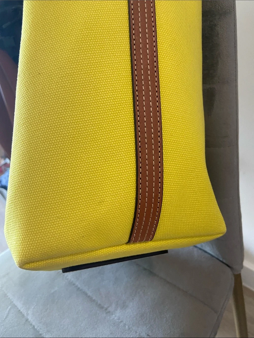 Polo by Ralph Lauren Yellow Canvas Tote with Brown Leather Handles